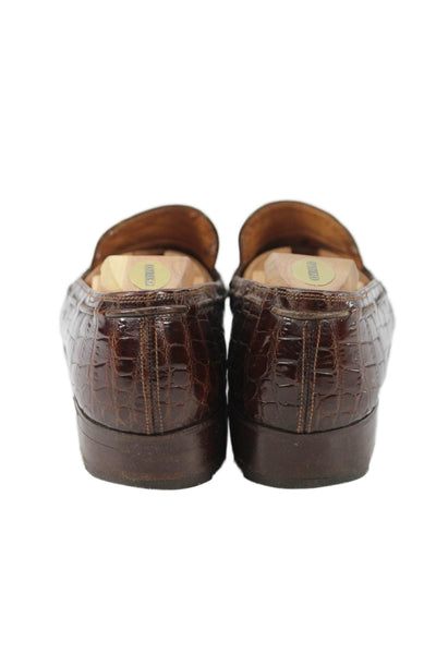 John Lobb Mens Crocodile Tassel Detail Loafers Shoes Brown Size 8.5