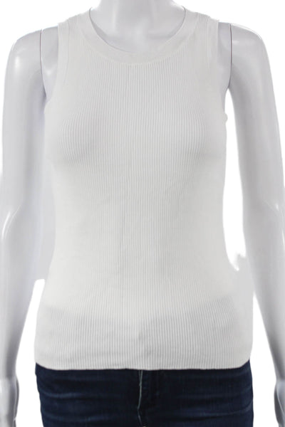 MNG Women White Viscose Basic Sleeveless Tank Round Neck Top Size M