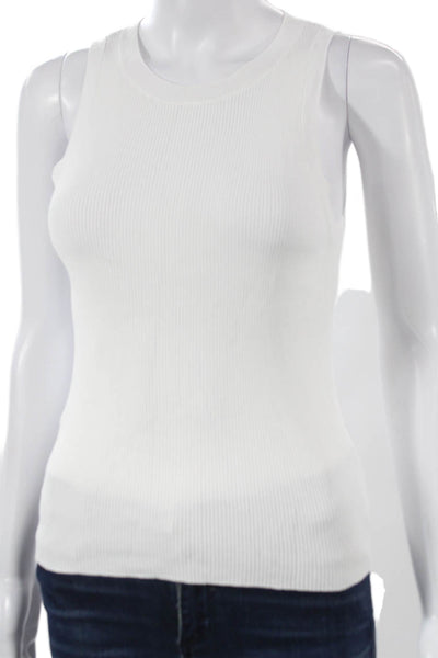 MNG Women White Viscose Basic Sleeveless Tank Round Neck Top Size M