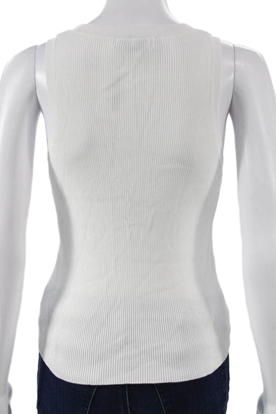 MNG Women White Viscose Basic Sleeveless Tank Round Neck Top Size M