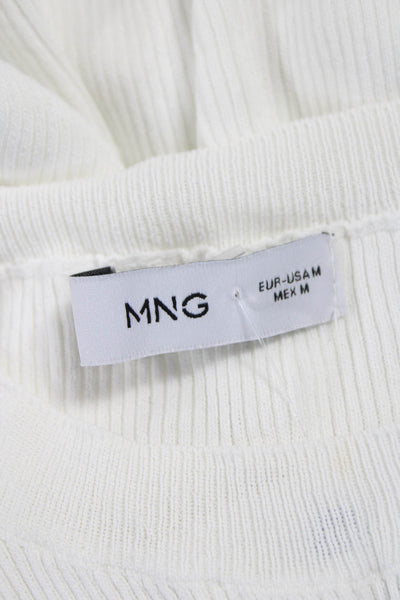 MNG Women White Viscose Basic Sleeveless Tank Round Neck Top Size M