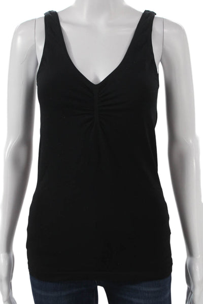 Elie Tahari Women Black V-Neck Basic Tank Sleeveless Nylon Top Size L