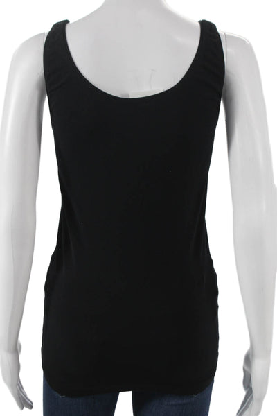 Elie Tahari Women Black V-Neck Basic Tank Sleeveless Nylon Top Size L