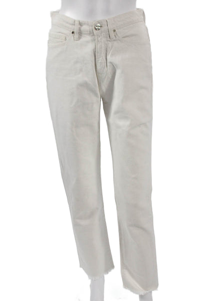 Me + Em Womens Straight Jeans Ivory Cotton Mid Rise Inseam 29 Size 25