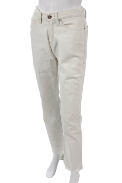 Me + Em Womens Straight Jeans Ivory Cotton Mid Rise Inseam 29 Size 25