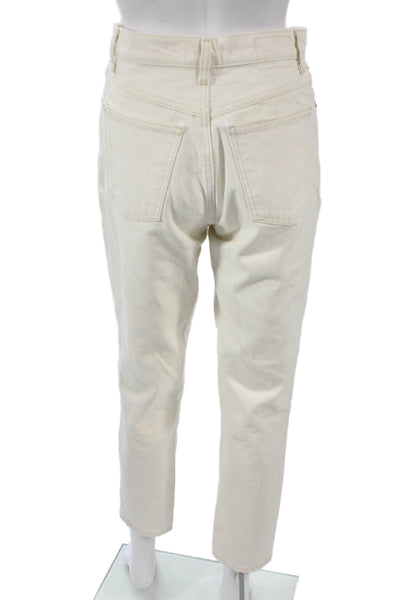 MNG Womens Mom Jeans Ivory High Rise Button 100% Cotton Inseam 29 Size 4