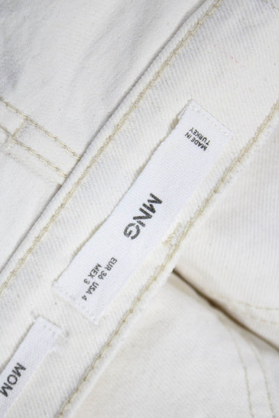 MNG Womens Mom Jeans Ivory High Rise Button 100% Cotton Inseam 29 Size 4