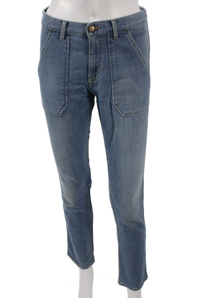 Ba&Sh Womens Ankle Jeans Blue Mid Rise Cotton Blend Button 28 Inseam Size 2
