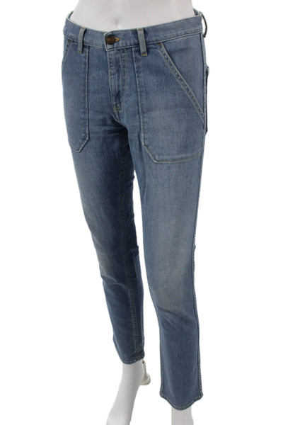 Ba&Sh Womens Ankle Jeans Blue Mid Rise Cotton Blend Button 28 Inseam Size 2