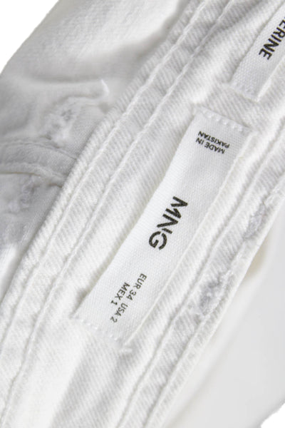 MNG Womens Wide Leg Jeans White High Rise Cotton Size 2