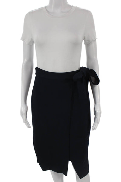 Khaite Womens Wrap Skirt Blue Viscose Knee Length Hook Eye Size 4