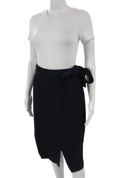 Khaite Womens Wrap Skirt Blue Viscose Knee Length Hook Eye Size 4
