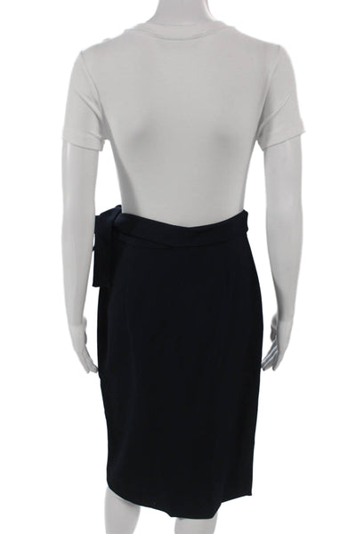 Khaite Womens Wrap Skirt Blue Viscose Knee Length Hook Eye Size 4