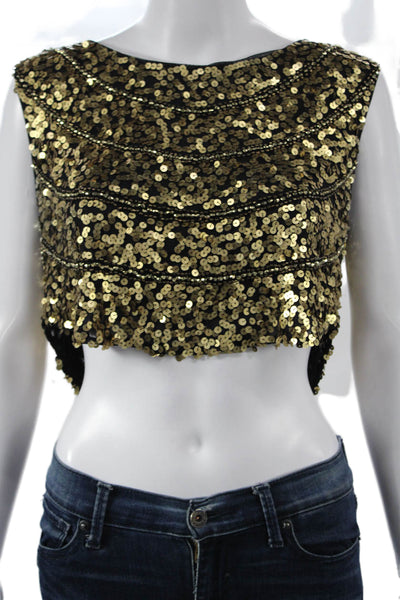 Hot & Delicious Womens Cropped Tank Black Polyester Boat Neck Sleeveless Size S