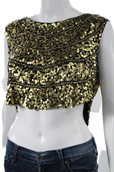Hot & Delicious Womens Cropped Tank Black Polyester Boat Neck Sleeveless Size S
