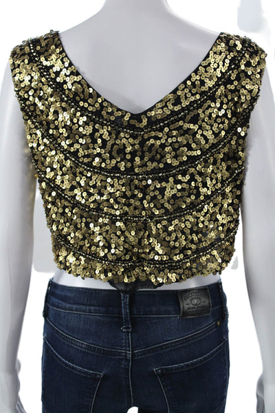 Hot & Delicious Womens Cropped Tank Black Polyester Boat Neck Sleeveless Size S