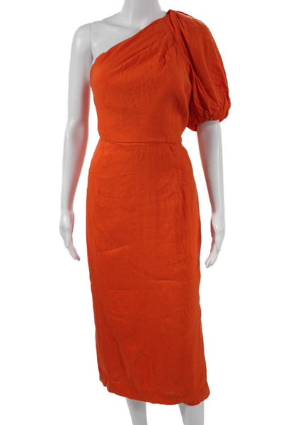 Antonio Melani Womens Sheath One Shoulder Linen Orange Midi Dress Zip Size 8