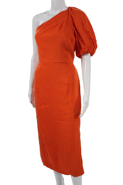 Antonio Melani Womens Sheath One Shoulder Linen Orange Midi Dress Zip Size 8