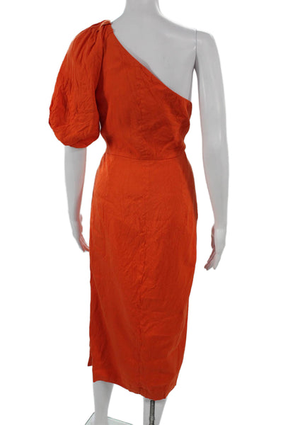 Antonio Melani Womens Sheath One Shoulder Linen Orange Midi Dress Zip Size 8