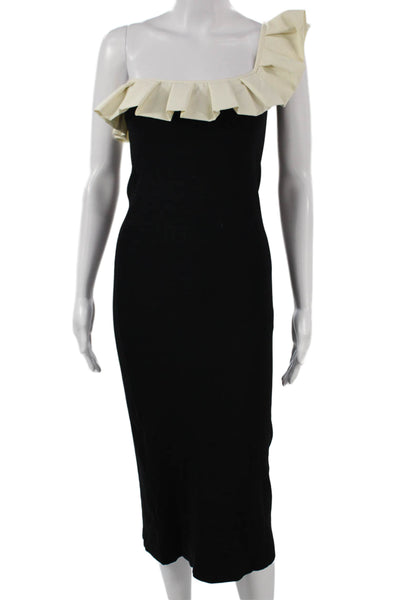 Zara Womens Bodycon One Shoulder Knee Length Black Viscose Dress Size M