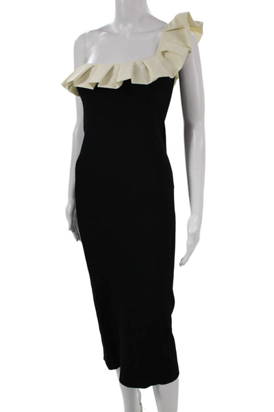 Zara Womens Bodycon One Shoulder Knee Length Black Viscose Dress Size M