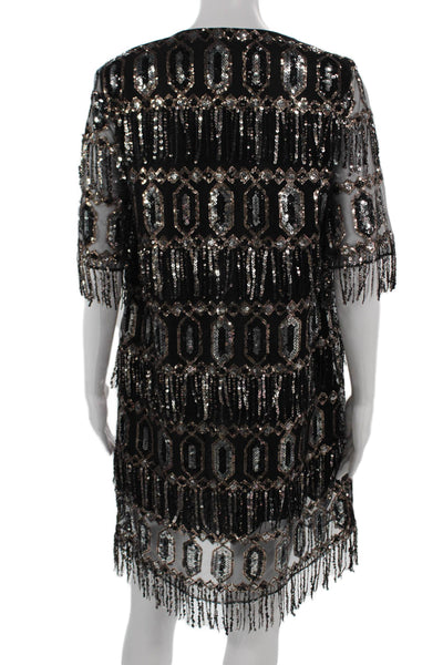 Zara Womens Black V-Neck Shift Dress Half Sleeve Geometric Size S