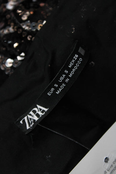 Zara Womens Black V-Neck Shift Dress Half Sleeve Geometric Size S