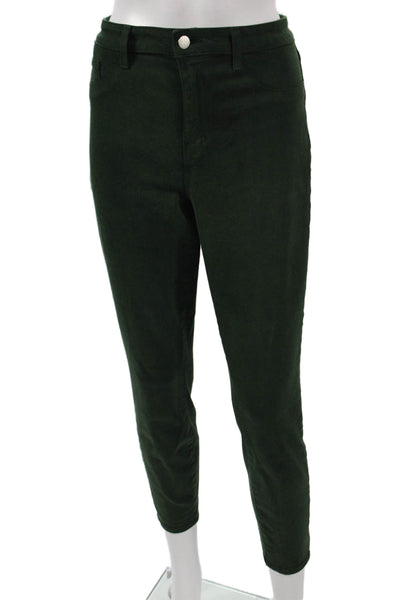 L'Agence Women Skinny Jeans Green Cotton Blend High Rise Button Size 31