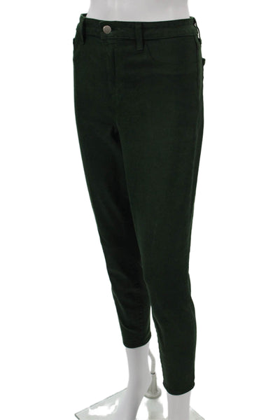 L'Agence Women Skinny Jeans Green Cotton Blend High Rise Button Size 31