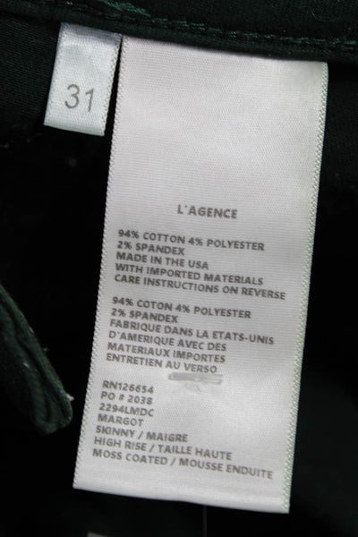 L'Agence Women Skinny Jeans Green Cotton Blend High Rise Button Size 31