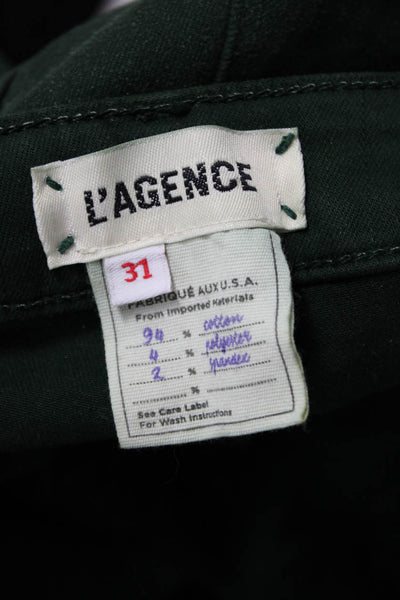 L'Agence Women Skinny Jeans Green Cotton Blend High Rise Button Size 31