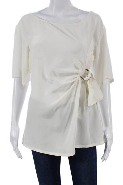 Roberto Cavalli Womens Silk Tunic Boat Neck Short Sleeve White Size 44
