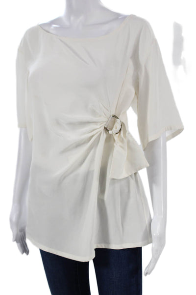 Roberto Cavalli Womens Silk Tunic Boat Neck Short Sleeve White Size 44