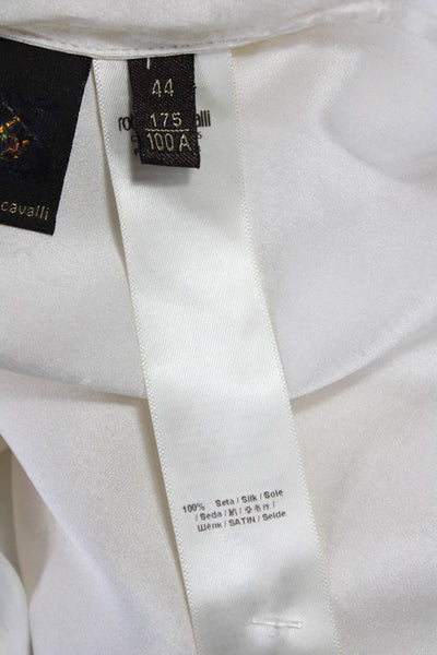 Roberto Cavalli Womens Silk Tunic Boat Neck Short Sleeve White Size 44