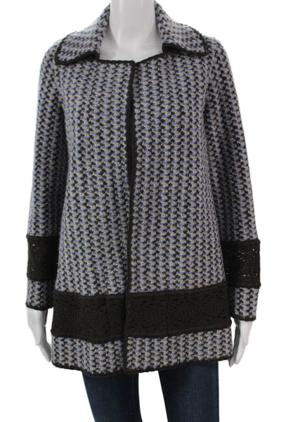 Designer Women Collared Multicolor Geometric Wool Cardigan Long Sleeve Size M