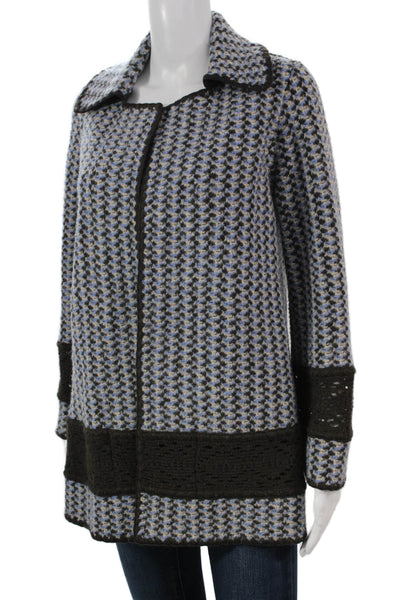 Designer Women Collared Multicolor Geometric Wool Cardigan Long Sleeve Size M
