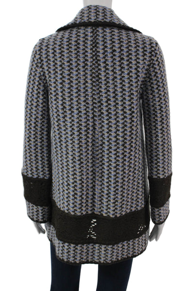 Designer Women Collared Multicolor Geometric Wool Cardigan Long Sleeve Size M