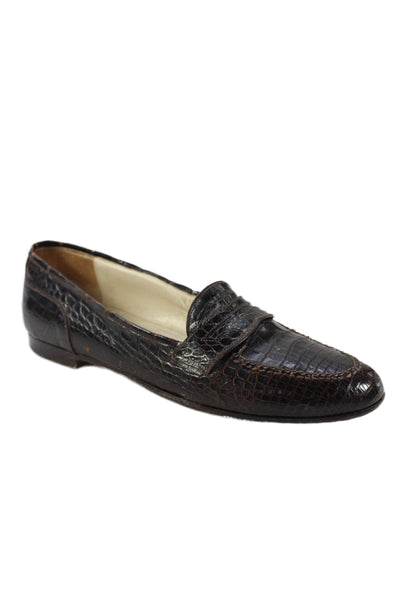 Warren Edwards Mens Lizard Skin Slide On Casual Loafers Brown Size 8.5