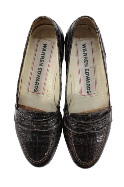 Warren Edwards Mens Lizard Skin Slide On Casual Loafers Brown Size 8.5