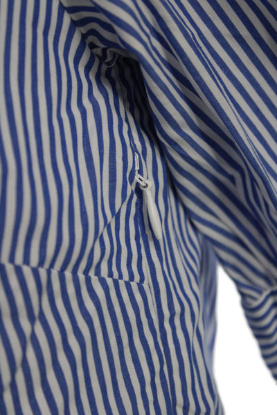 J Crew Women Striped Trapeze Dress Blue V Neck Short Sleeve Cotton Zip Size PXS
