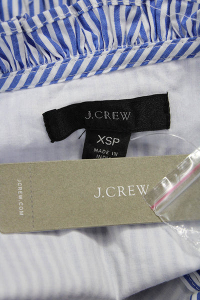 J Crew Women Striped Trapeze Dress Blue V Neck Short Sleeve Cotton Zip Size PXS