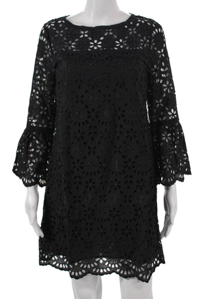 J Crew Women Shift Floral Dress Black Long Sleeve Round Neck Polyester Size 4P