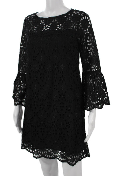 J Crew Women Shift Floral Dress Black Long Sleeve Round Neck Polyester Size 4P
