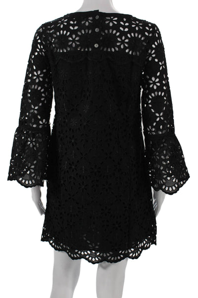 J Crew Women Shift Floral Dress Black Long Sleeve Round Neck Polyester Size 4P