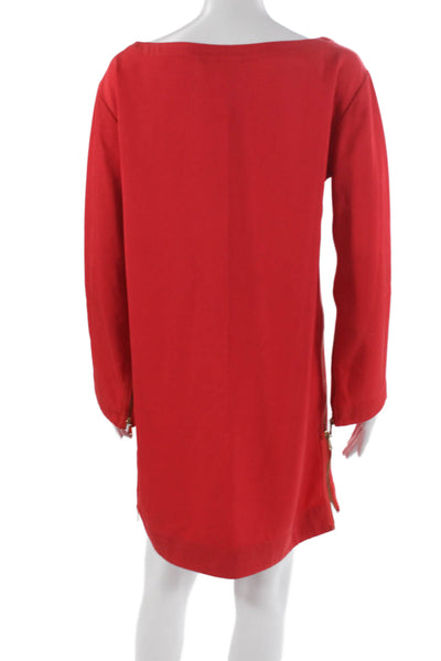 Marc By Marc Jacobs Women Shift Dress Red Long Sleeve Boat Neck Size M