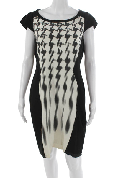 Karen Millen Womens Sheath Dress Black Houndstooth Viscose Short Sleeve Size 12