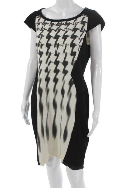 Karen Millen Womens Sheath Dress Black Houndstooth Viscose Short Sleeve Size 12