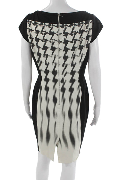 Karen Millen Womens Sheath Dress Black Houndstooth Viscose Short Sleeve Size 12