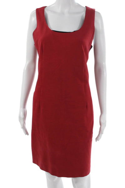 DKNY Women Sheath Dress Red Cotton Square Neck Sleeveless Knee Length Size 8