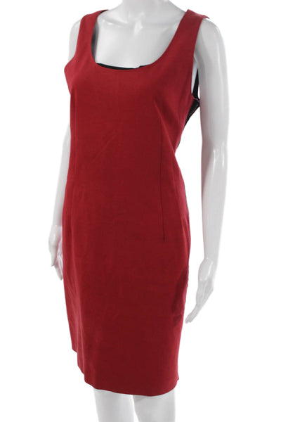 DKNY Women Sheath Dress Red Cotton Square Neck Sleeveless Knee Length Size 8